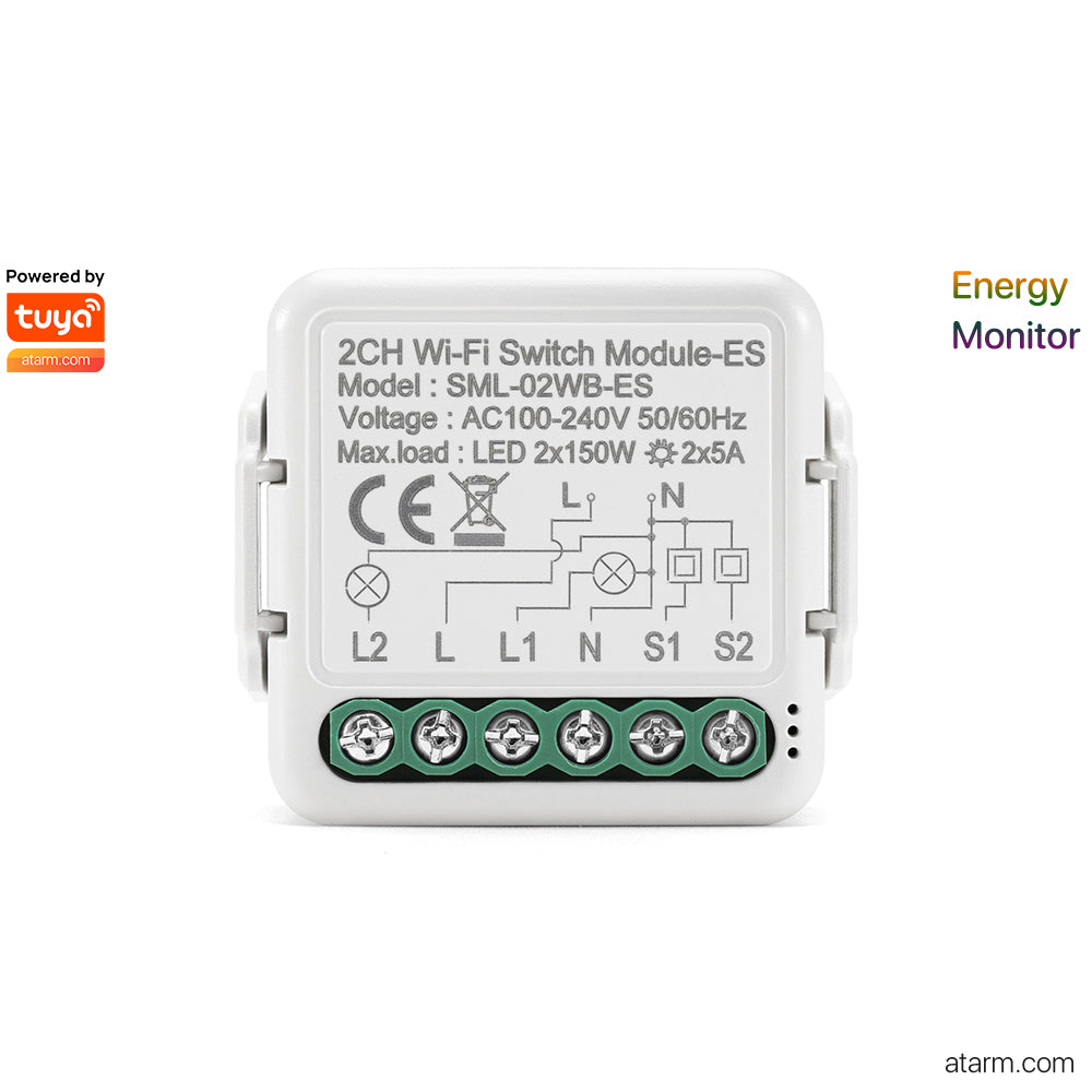 SML-02WB-ES 2CH Wi-Fi Switch Module - Energy Monitor